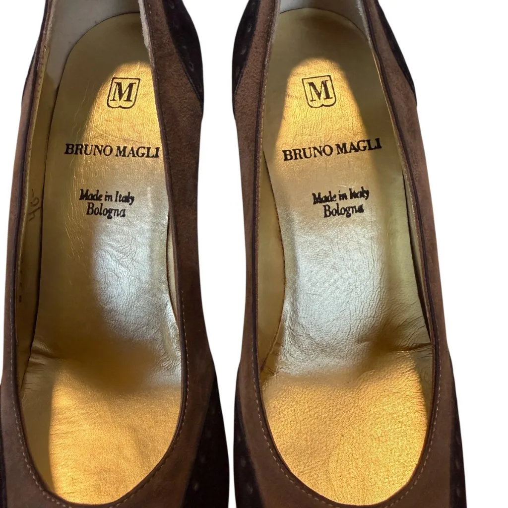 Bruno Magli brown and black suede heels pumps with gold interior women's size 7 - Image 7
