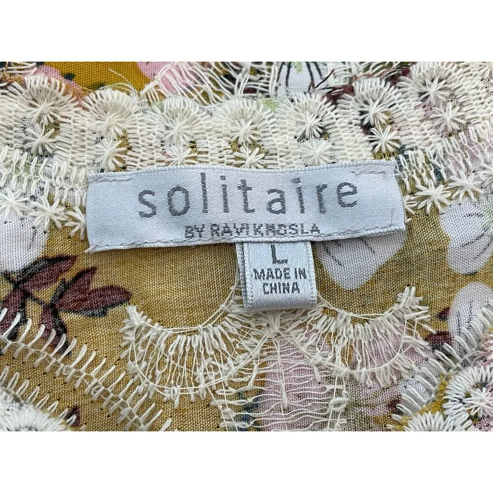 Solitaire Blouse Large Yellow Floral Embroidered Boho Cottage Core Country Club - Image 6