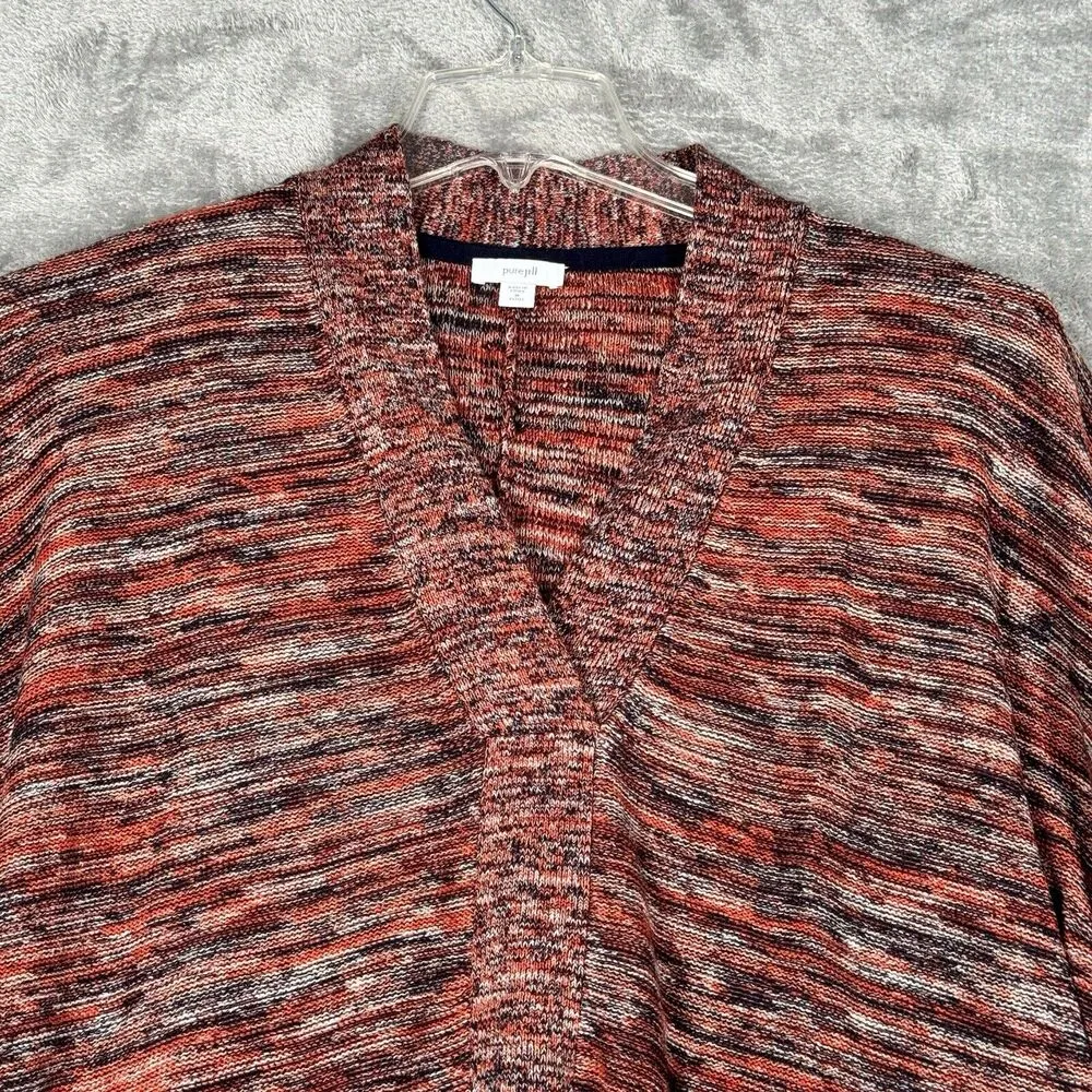 J Jill Sweater Women Medium Petite Orange Black Marled Oversized Bohemian Preppy - Image 4