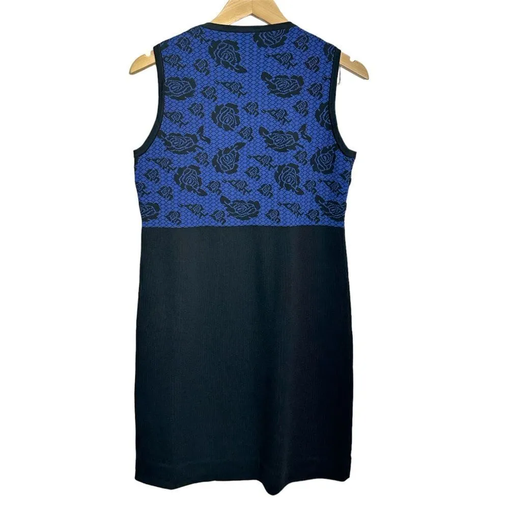 Carmen Marc Valvo A-line Stretch Sleeveless‎ Blue/Black Floral Dress Size XL - Image 2
