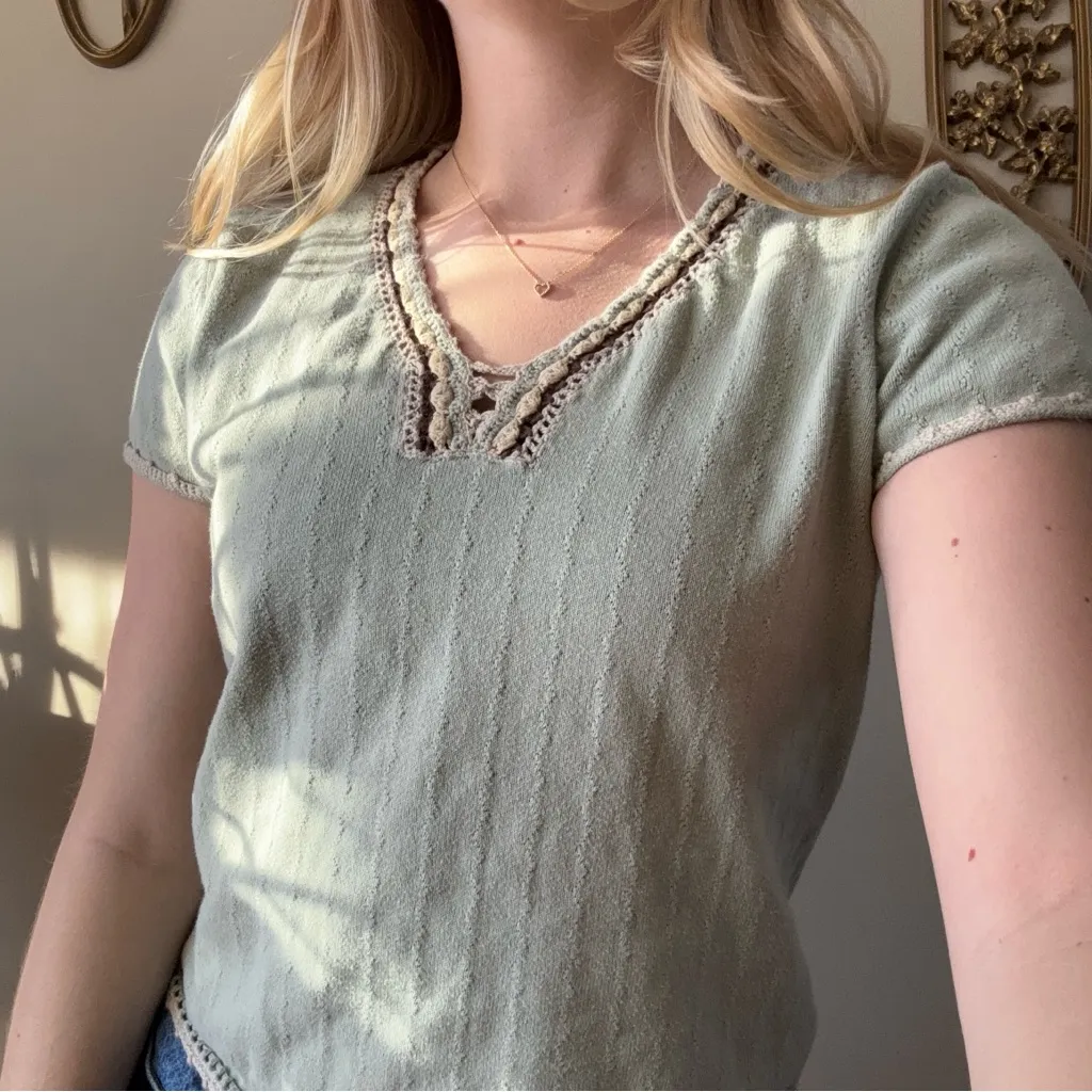 The Villager Mint Green Crochet Tee Size M - Image 7