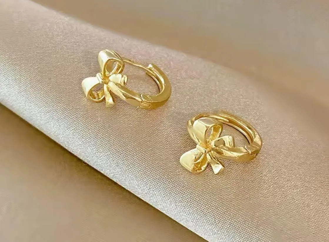 Gold Plated Dainty Bow Earrings - Image 3