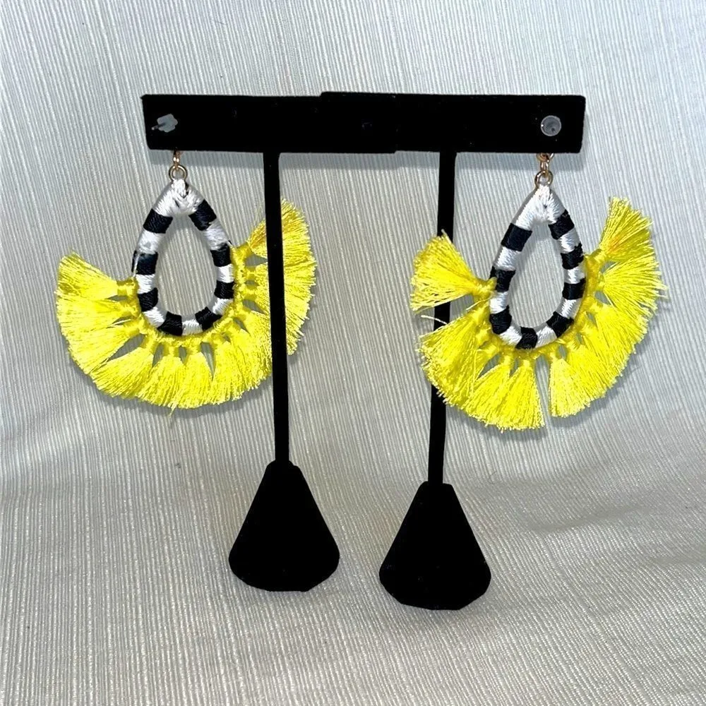 Vici Zebra and Yellow Statement Earrings with Marble Stud - Image 3