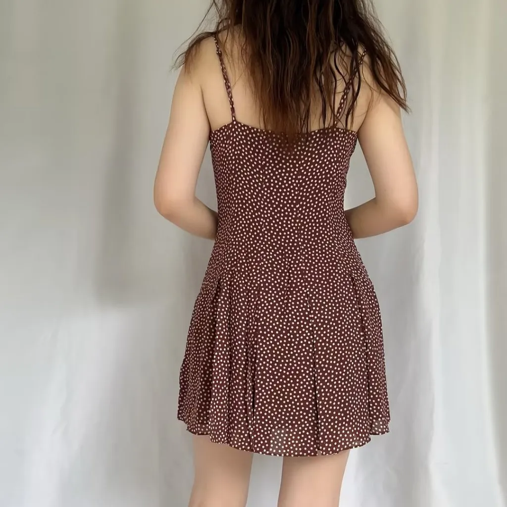 Reformation Annelise Mini Dress - Choco Dot, size 6 - Image 5