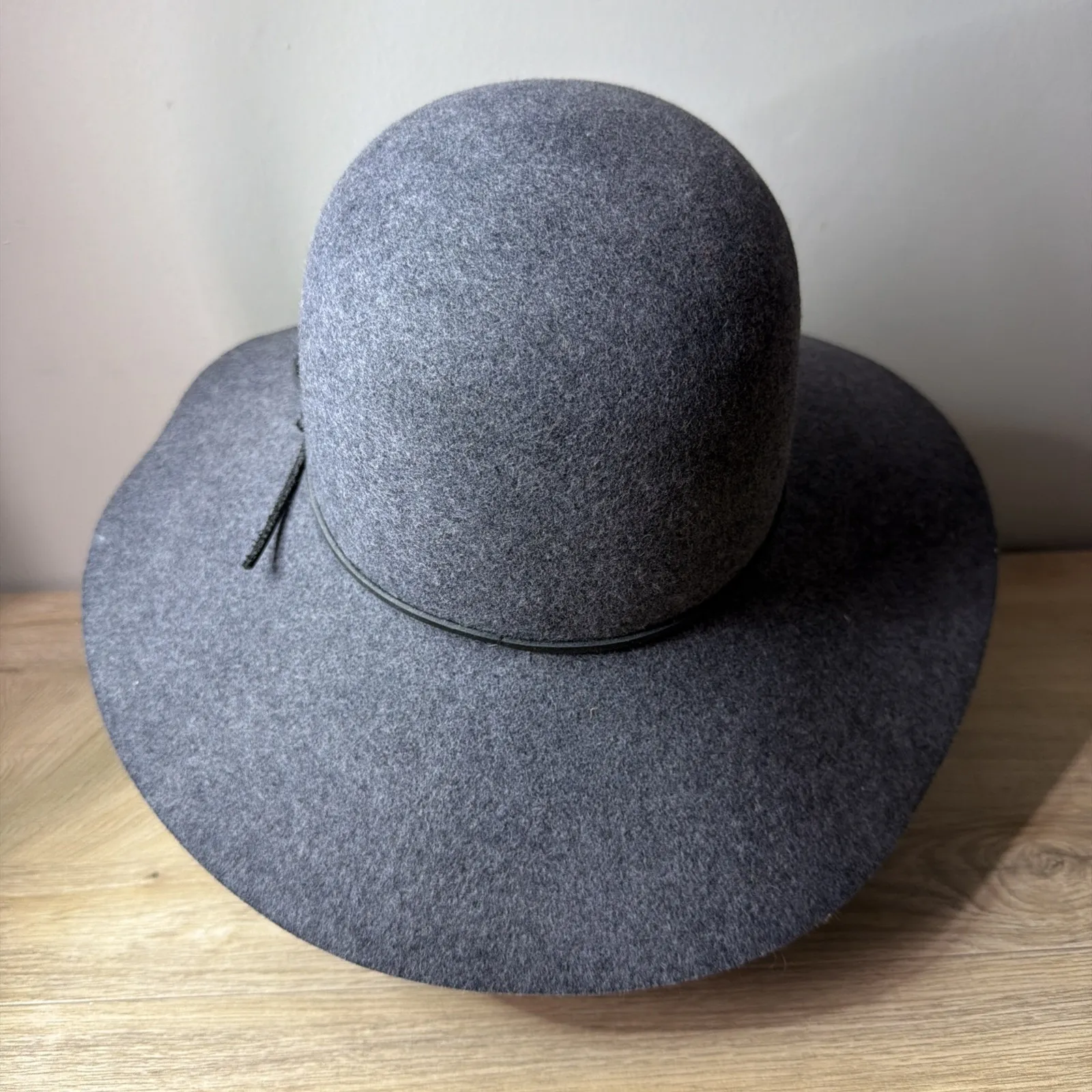 Phenix Hat Grey Wool Floppy Wide Brim Fedora Wool Leather Trim Boho Western Vibe Gray - Image 4