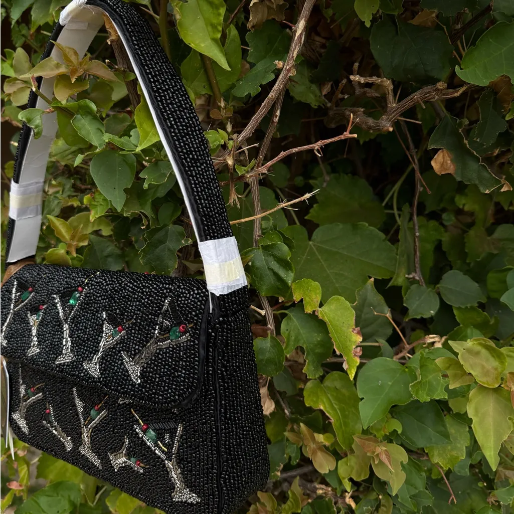 NWT Brand New Dirty Martini Olives Black Beaded Bag Made in India Handcrafted - Image 4