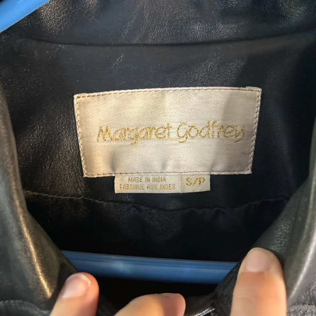 Sophisticated Black Leather Jacket w/Gold Buttons - Image 2