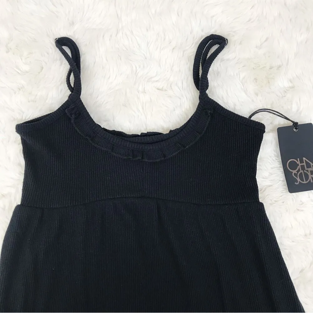 CHASER Black Ribbed‎ Babydoll Maxi Dress Sleeveless Empire Waist Size Small New - Image 3