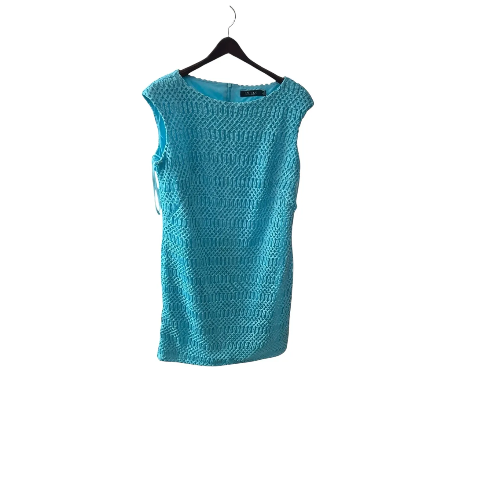 Lauren Ralph Lauren Crocheted Sheath Dress Blue Cap Sleeve Knee Length Size 14 - Image 11