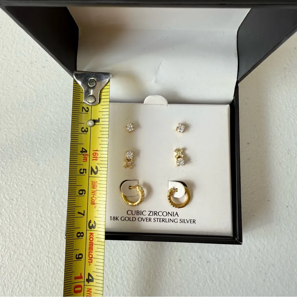 Giani Bernini NWT 18k gold over Silver Cubic Zirconia 3 Earrings Set - Image 3