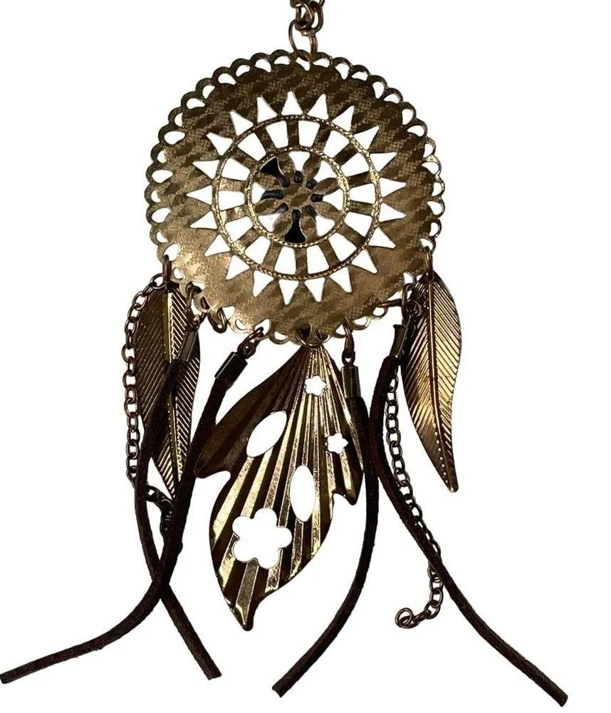 Sun Catcher Statement Necklace Boho Chic Dream Catcher Tassel Leaves Jewelry u Gold - Image 6