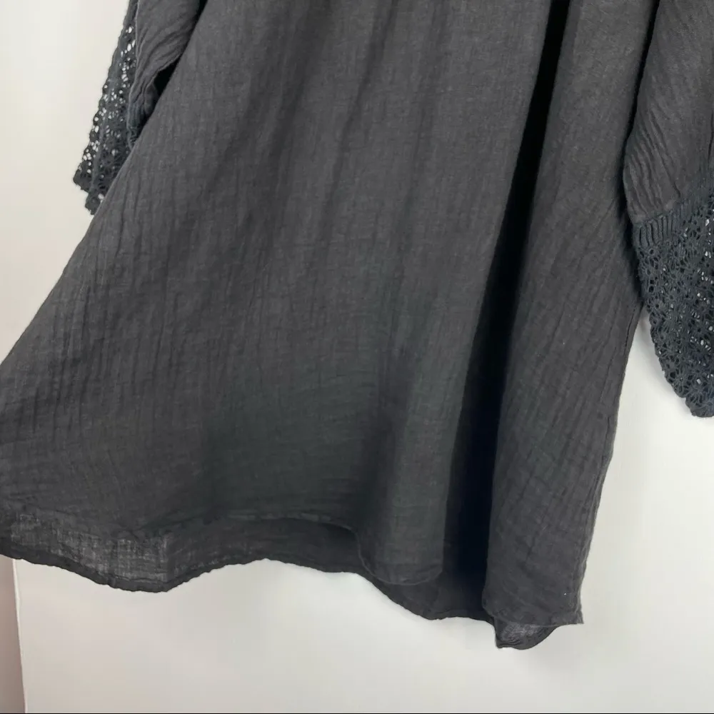 NWT Soft Surroundings Crochet Sleeve Grey Tunic Top Sz Small 100% Linen - Image 5