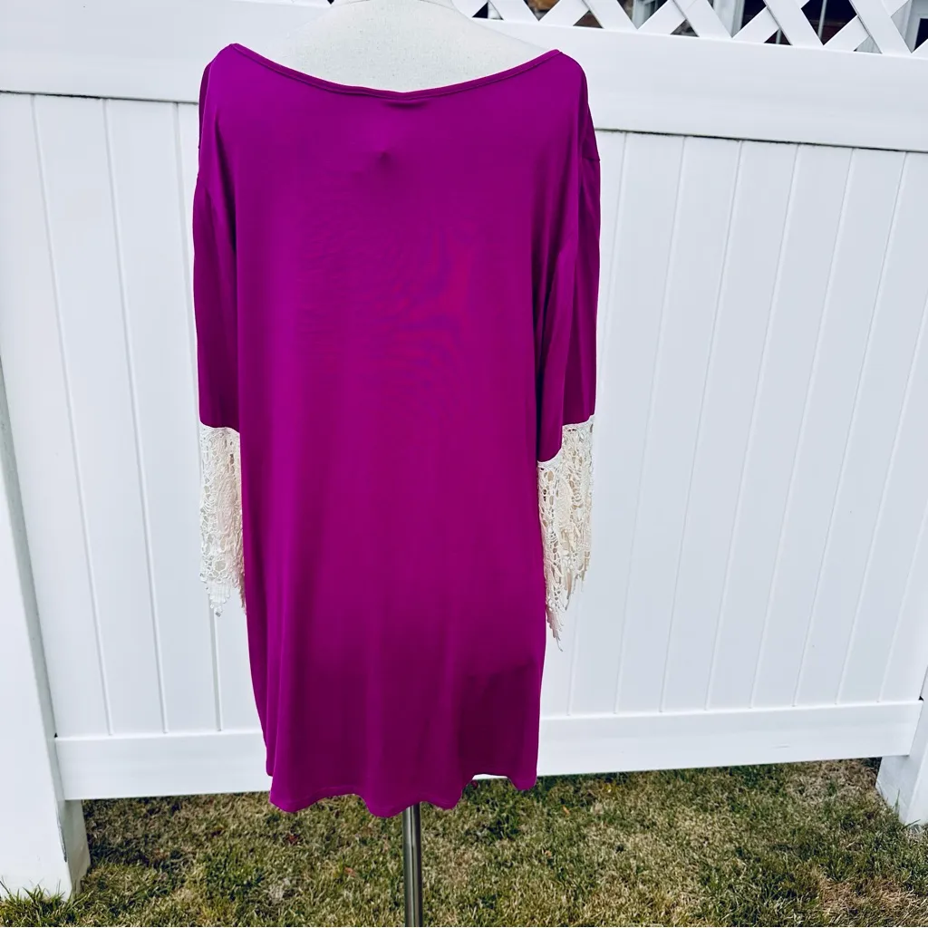 Forgotten Grace Womens Size XXL Purple Tunic w/ Cream Crocheted Lace on Sleeves - Image 7