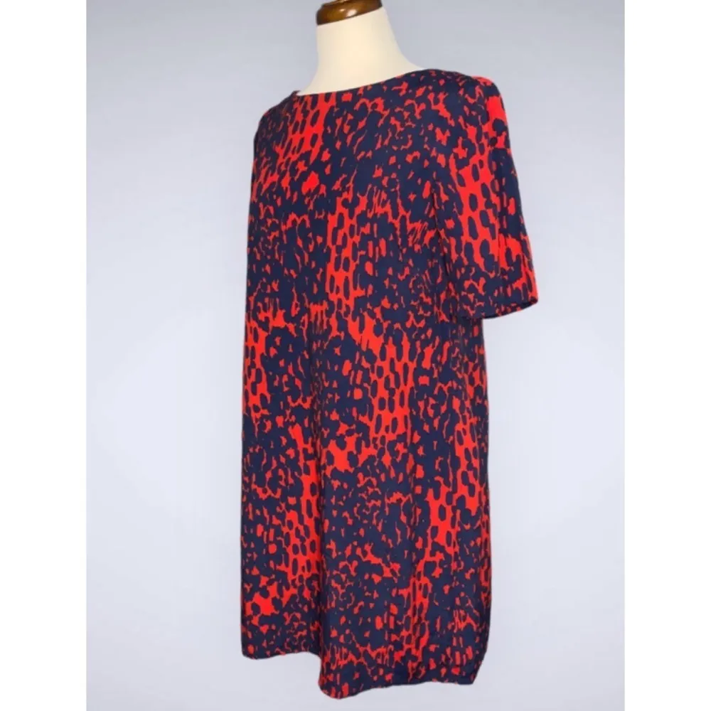 ASOS Red & Blue Abstract Print Boat Neck Short Sleeve Shift Casual Work Dress 10 - Image 4