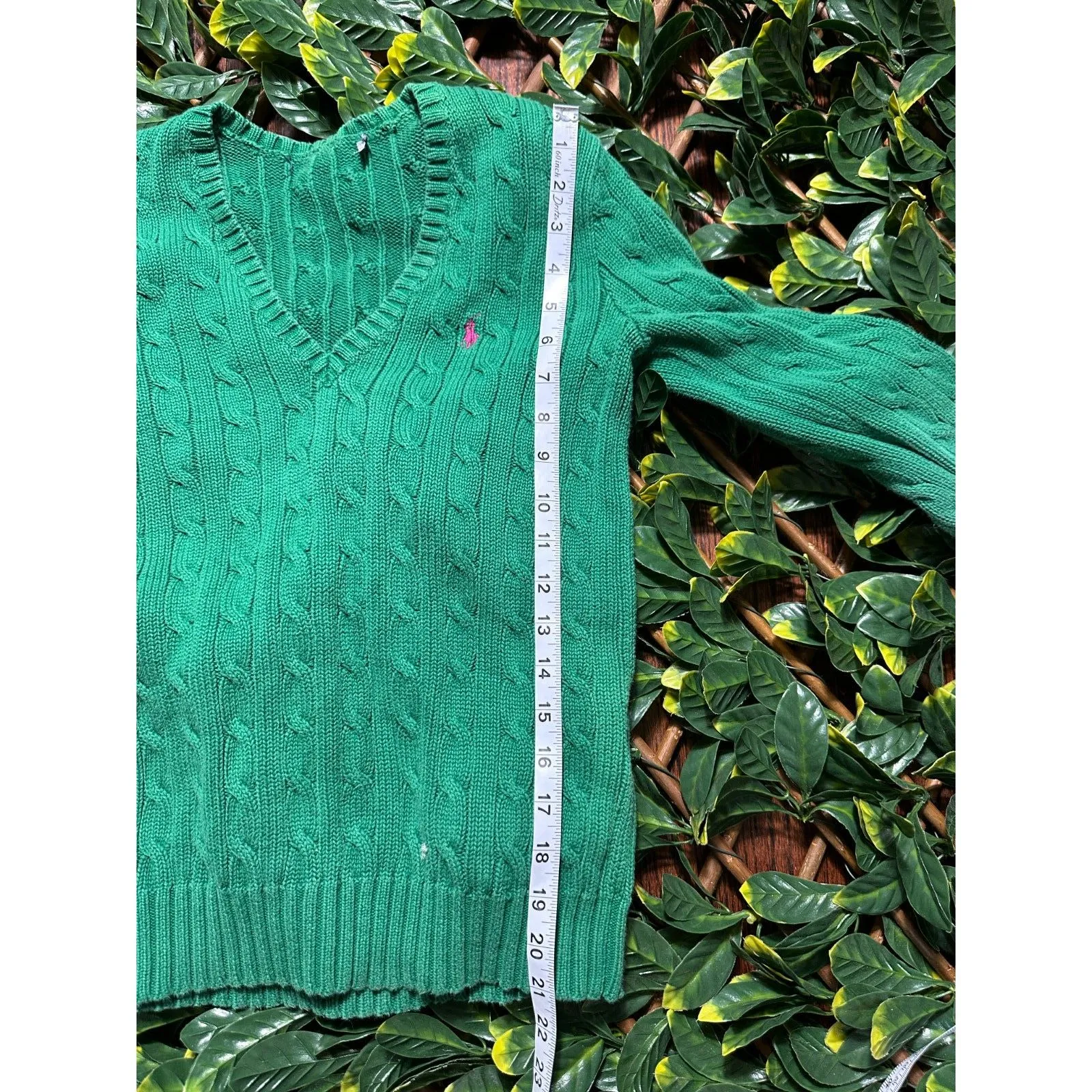 Ralph Lauren Green V Neck Sweater Size Small - Image 7