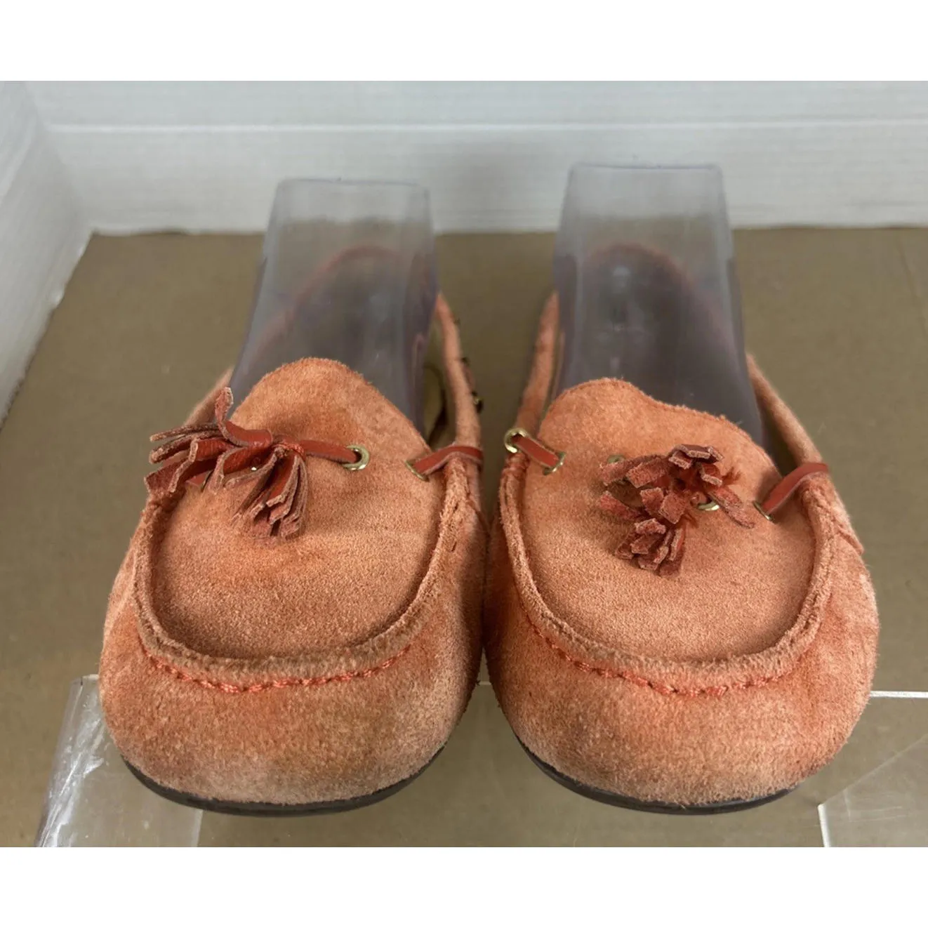 TALBOTS Shoes Women's Sz 10.5 Orange Suede Leather Loafers Tassel Slip On Flats - Image 4