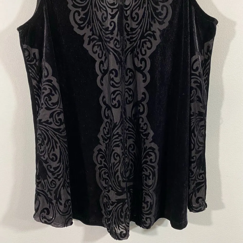 Gypsies and Moondust Black Velvet Sheer Detail Sleeveless Open Back Blouse Sz XS - Image 2