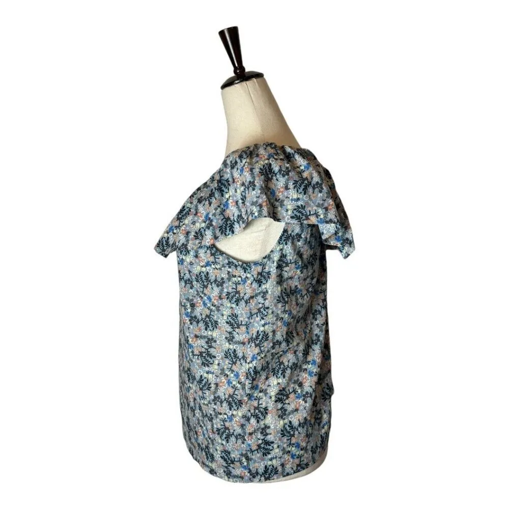 Rebecca Taylor La Vie Shirt Women‎ Medium Blue Floral One Shoulder Top Bohemian - Image 7