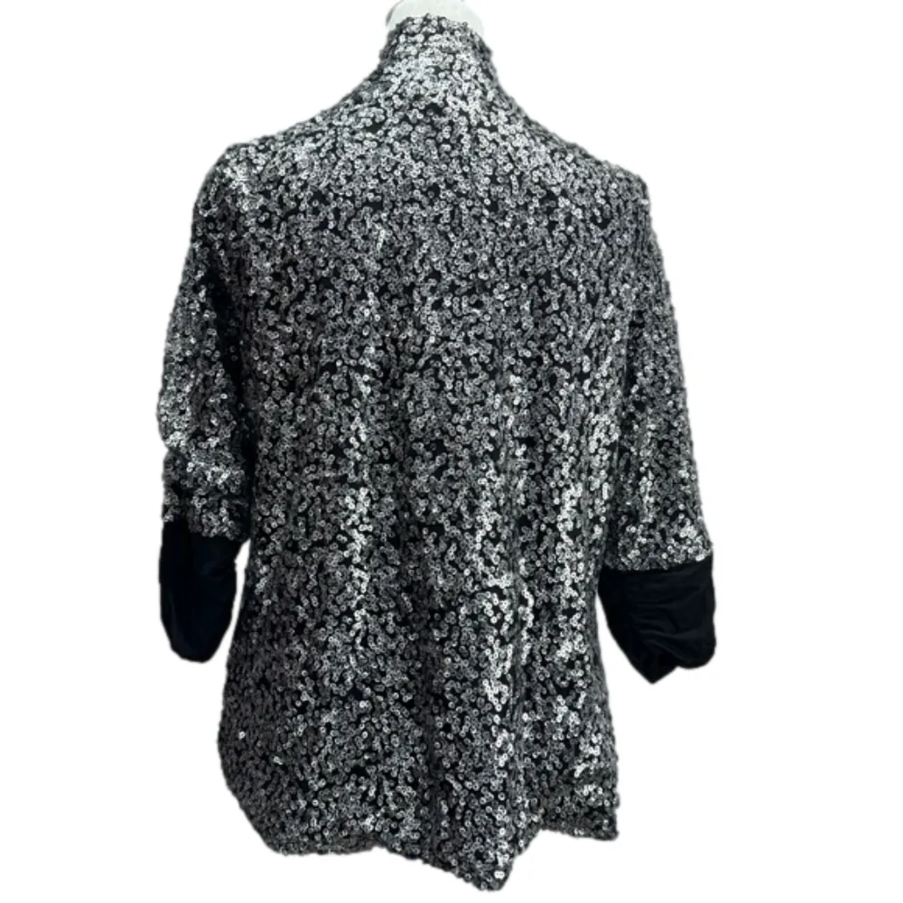 KAii Black With Silver Sequins Open Front 3/4 Sleeve Cardigan Wrap Swiftie Size M - Image 7
