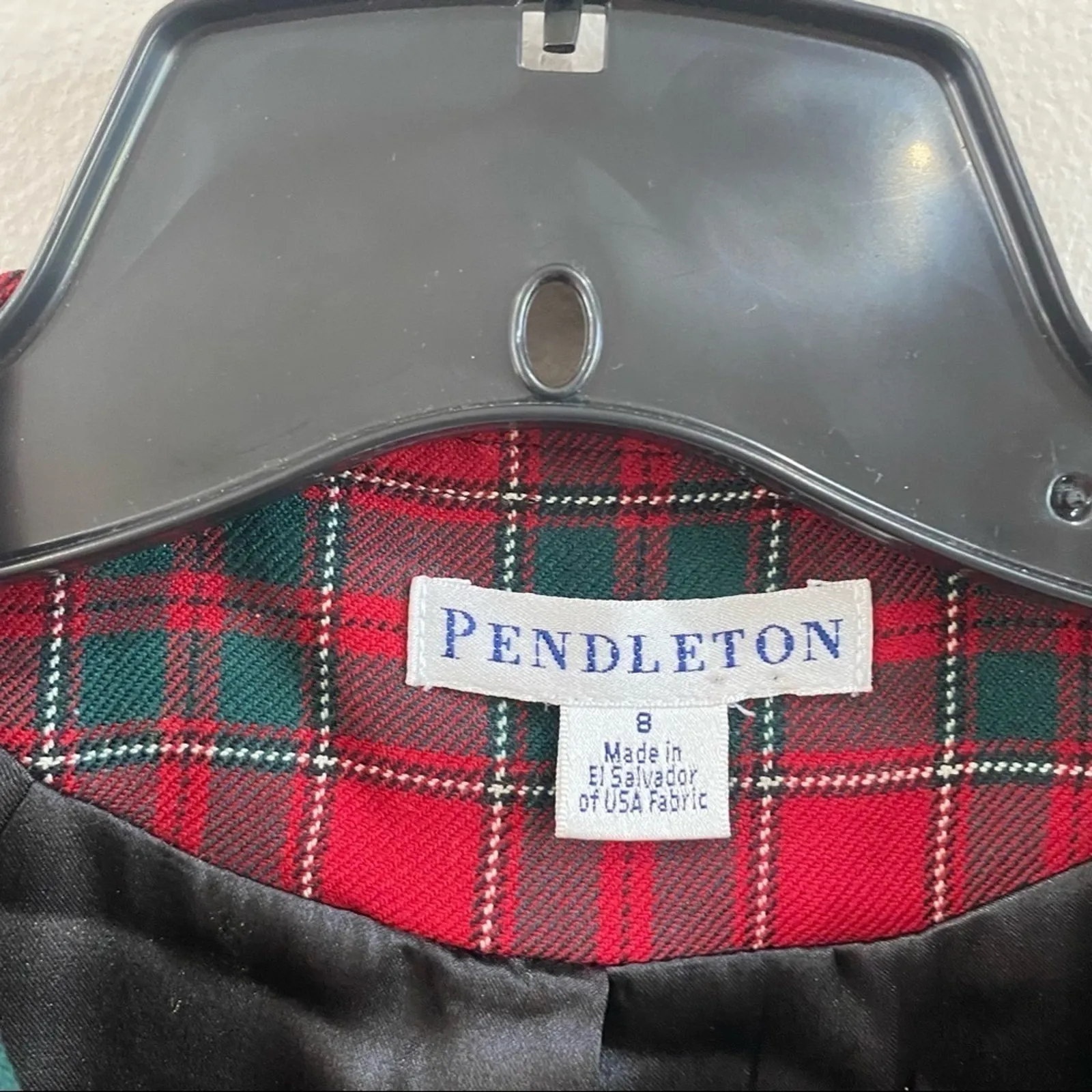 Pendleton Vintage Red Plaid Virgin Wool Collarless Blazer Jacket Size 8 - Image 3