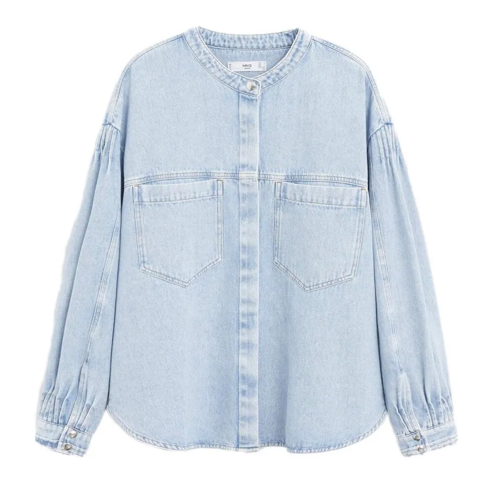 Mango Puff Sleeve Denim Top Shacket - Image 10