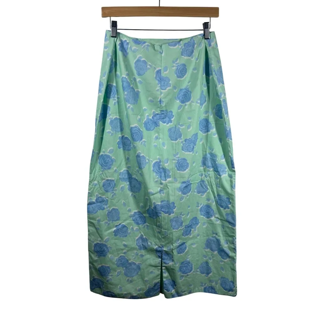 Collective The Label Pencil Midi Skirt Women XL Mint Blue Floral NWT Spring - Image 2