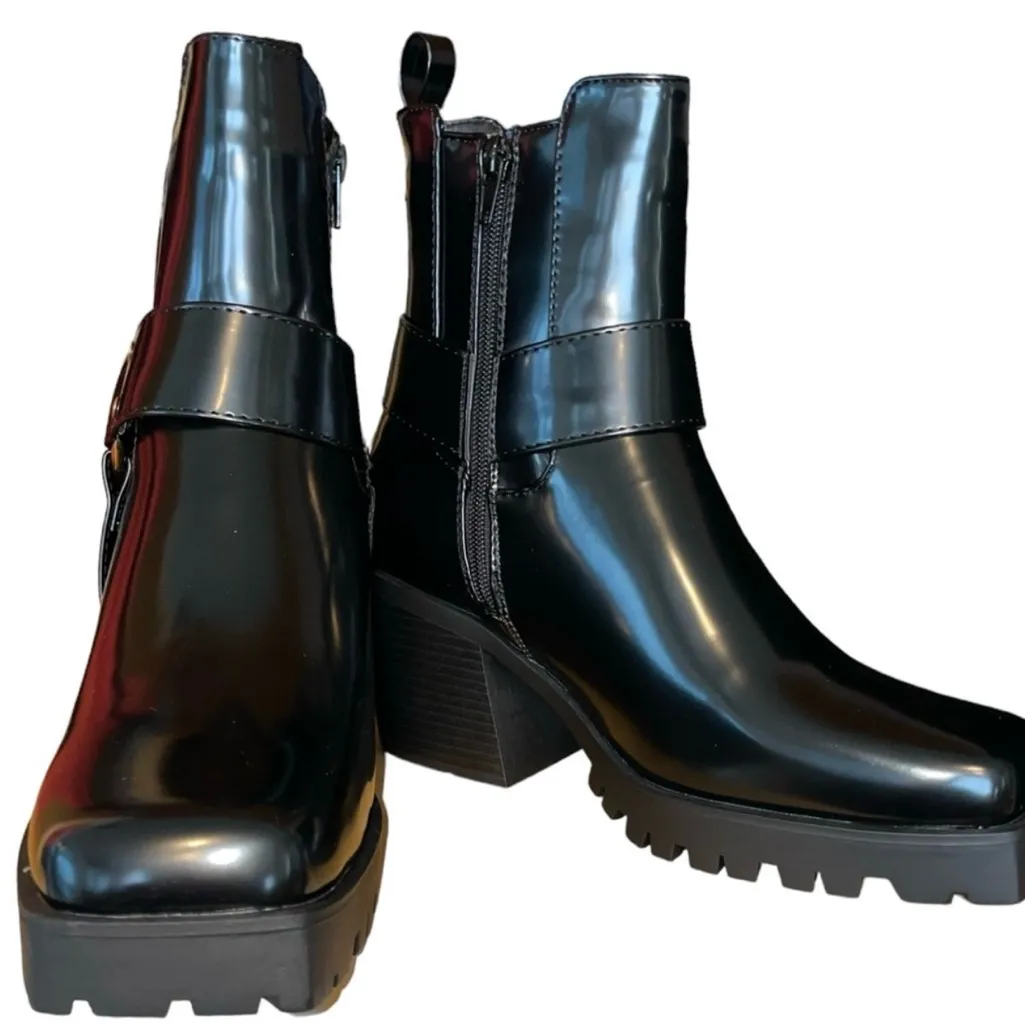 Shoe Dazzle Enslee‎ Chelsea Black Biker Boots #9 - Image 3
