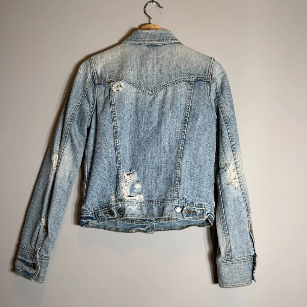 Y2K Abercrombie & Fitch Distressed Denim Jean Jacket Women's Medium Blue Retro - Image 3