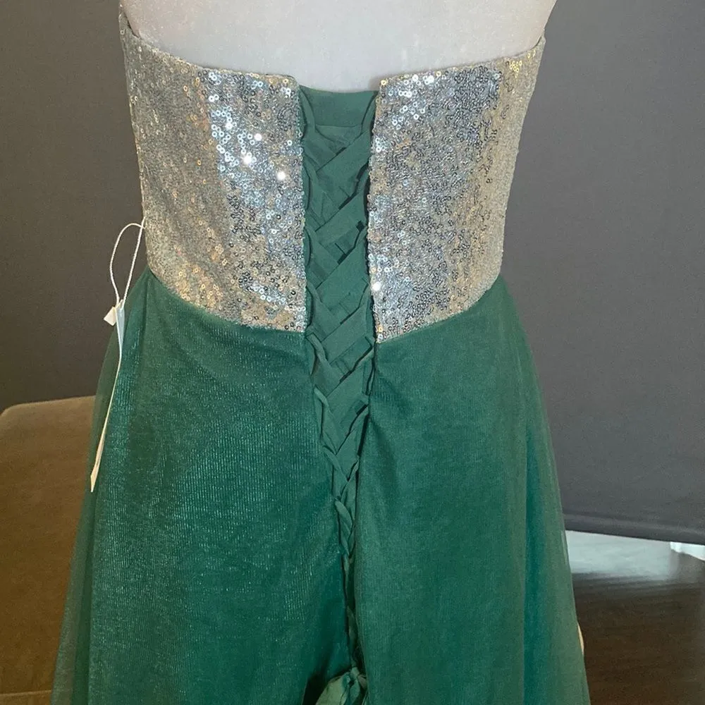 Women’s Green & Silver Full Length Prom Party Dress CorsetBack Size L NEW Size L - Image 5