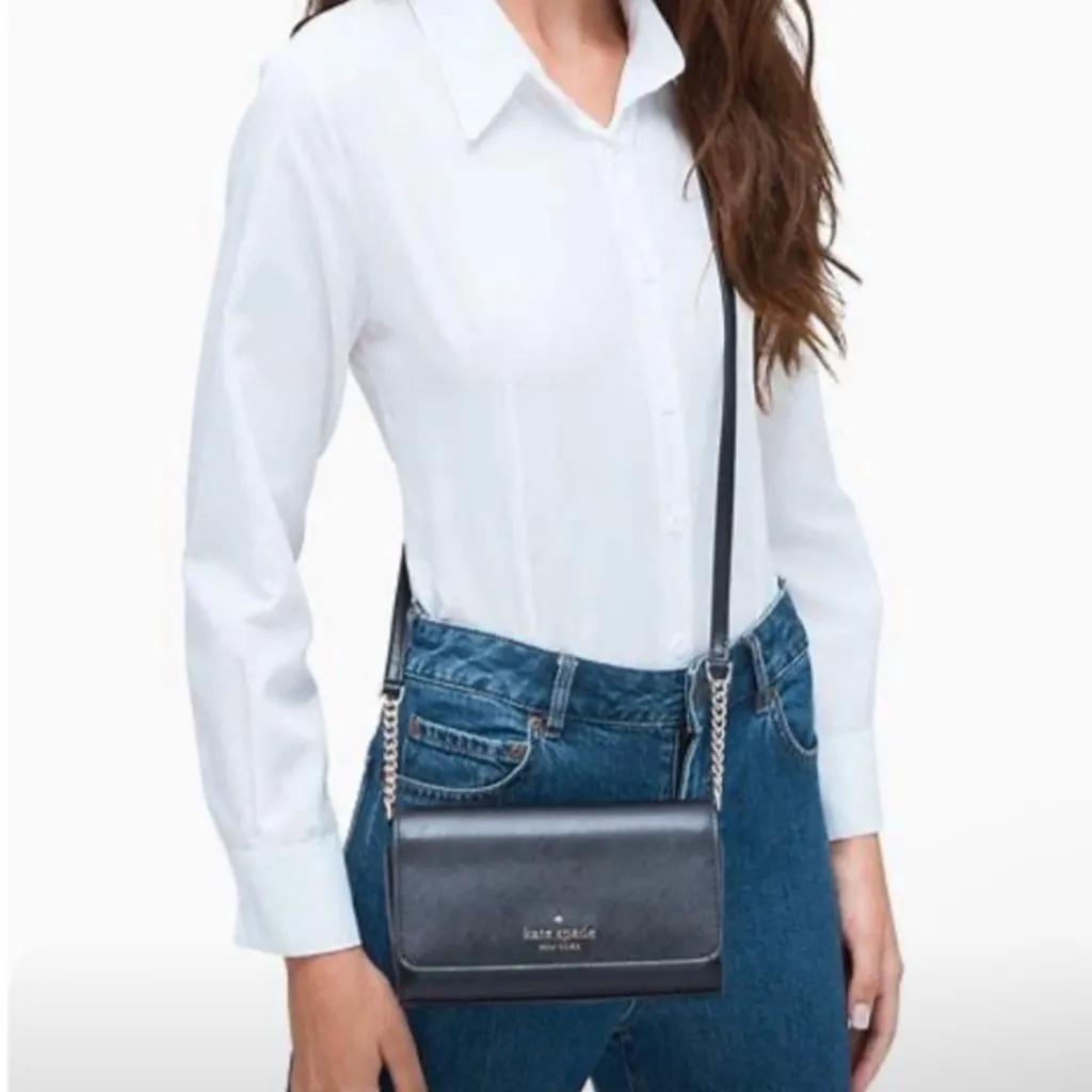 Kate Spade New York NWOT Staci Black Flap Crossbody Clutch Saffiano Leather - Image 4