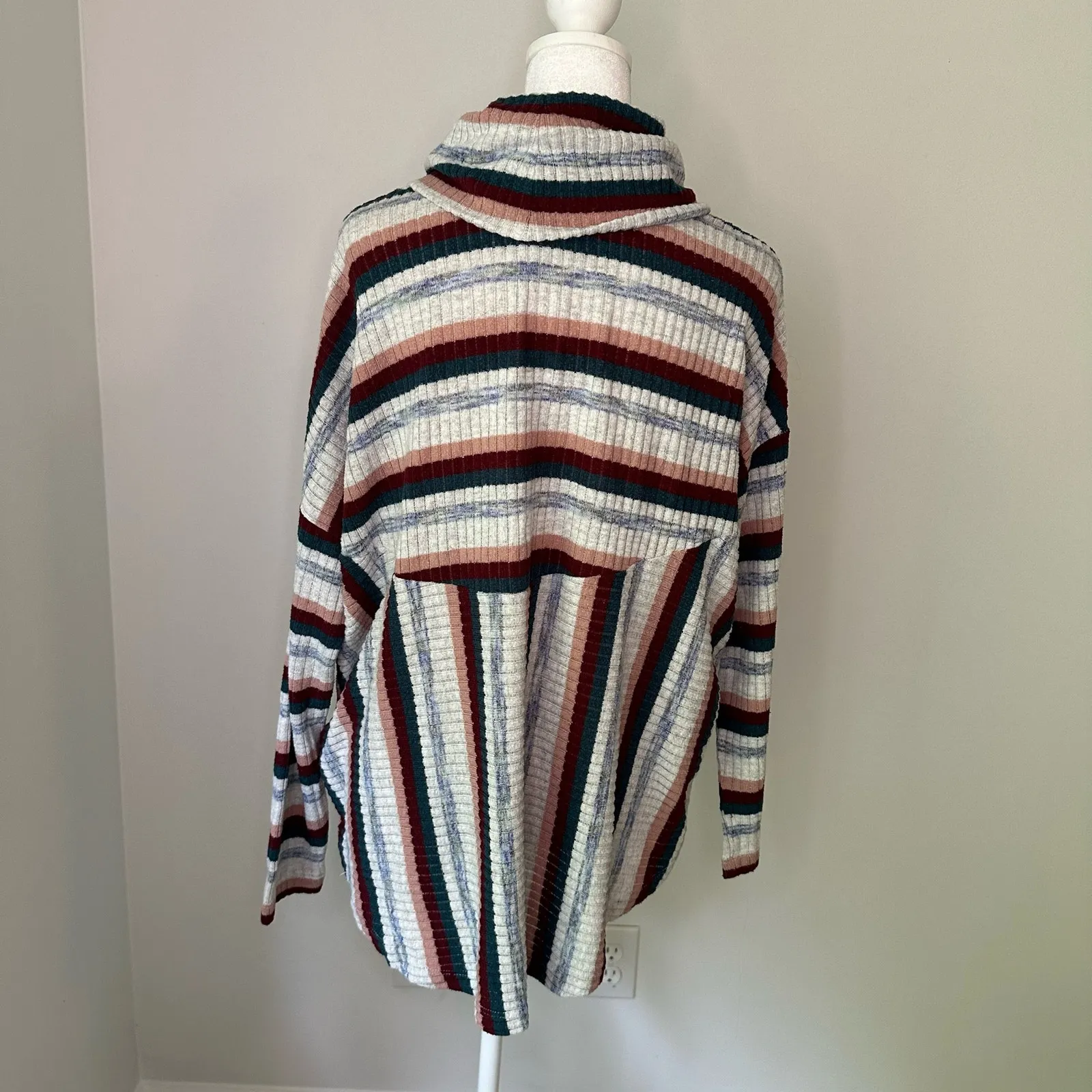 Saturday Sunday Anthropologie teal, maroon & white striped turtleneck sweater XS - Image 4