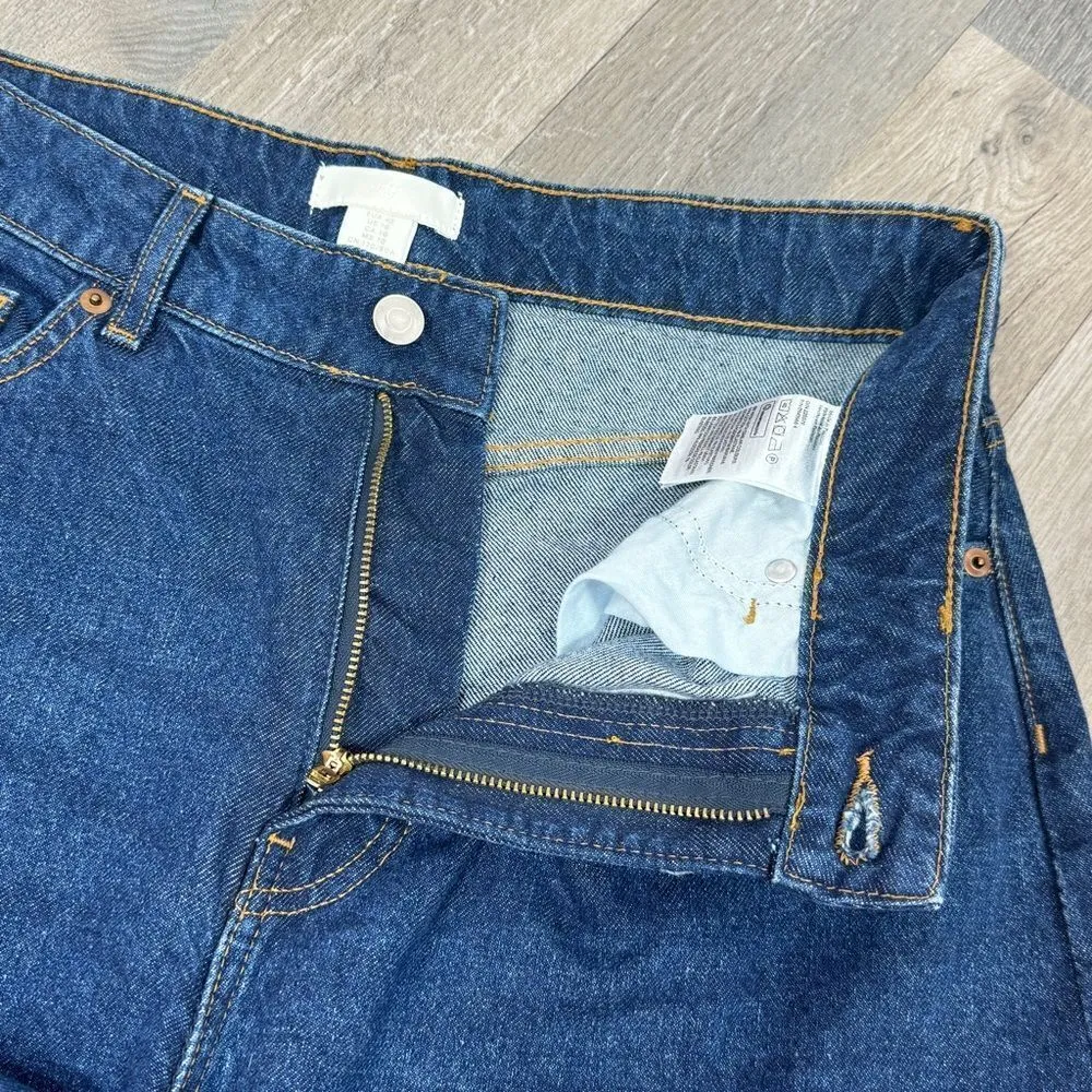 H&M High Rise Tapered Baggy Jeans Dark Blue Size 10 Relaxed Ankle - Image 6