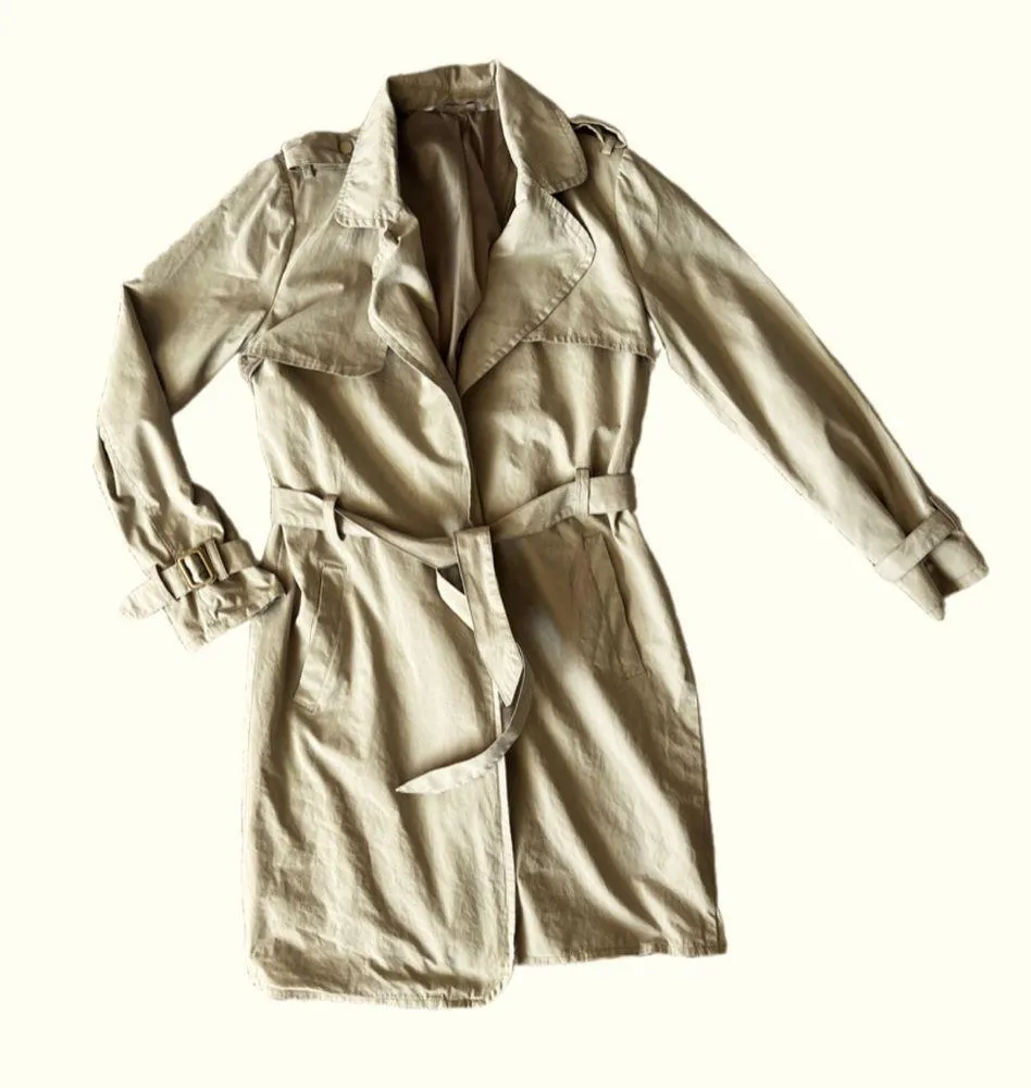 SH|collection neutral tan embroidered floral back trench coat Size M - Image 3