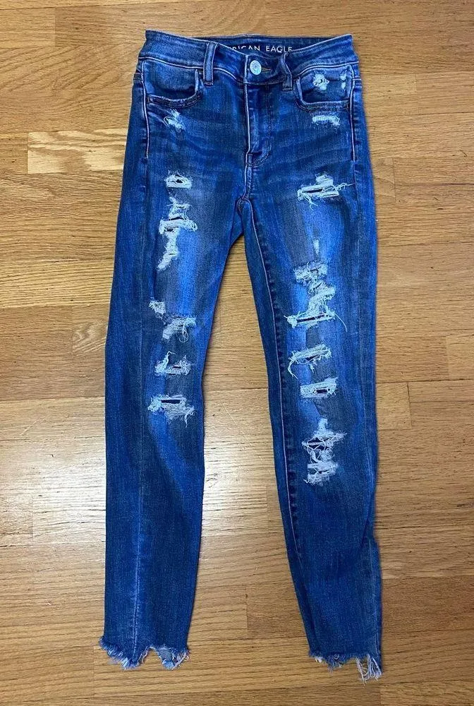 American Eagle Distressed High Rise Jegging Grunge Coastal Cowgirl Crop … - Image 2