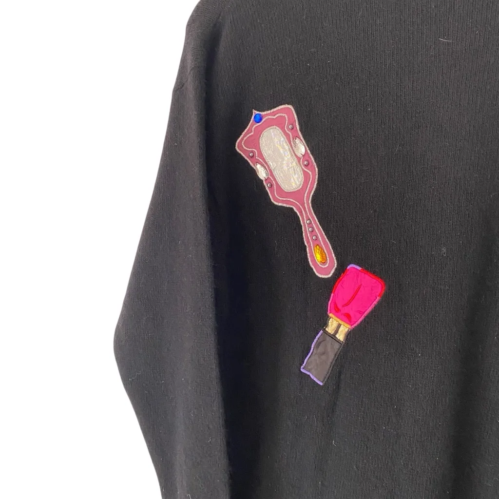 Vintage Carducci Black Angora Wool Long Embellished Sweater Girly Pop Sequin Size M - Image 4