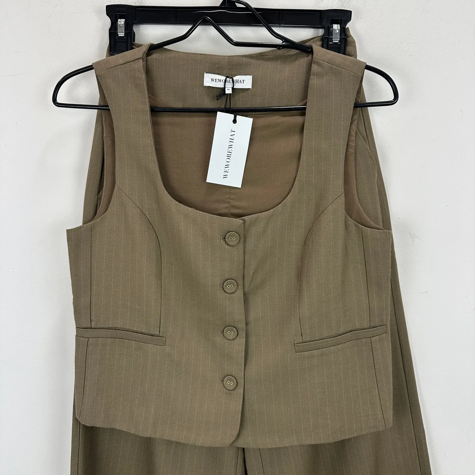 WeWoreWhat Suit Vest Pant Set Pinstripe Brown Wide Leg Tailored XS/0 NWT - Image 5