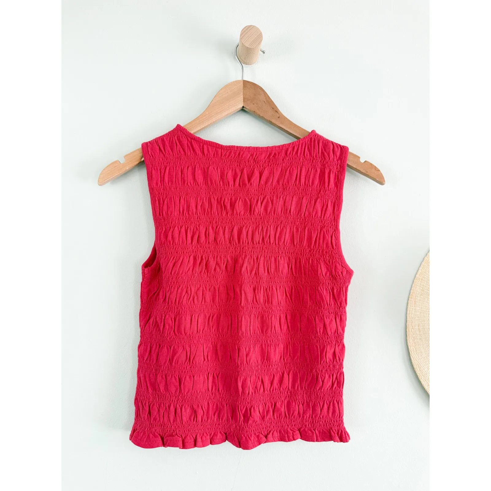 Madewell | NWT Smocked Boatneck Tank Watermelon Red | Sz XXS - Image 8