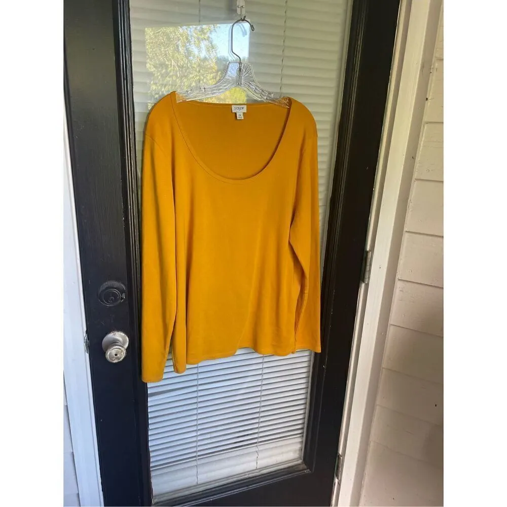JCrew Scoop Neck Long Sleeve Blouse Cotton Mustard Yellow 2X - Image 7