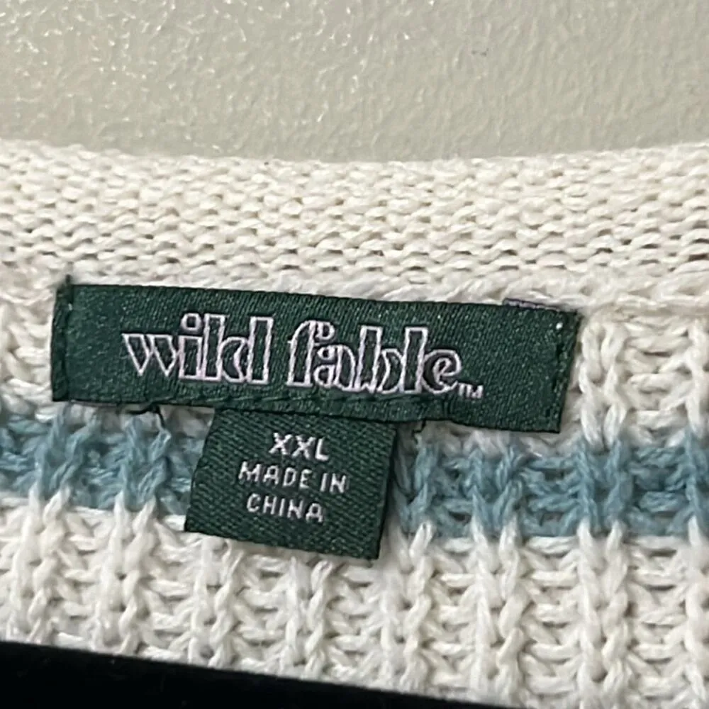 Wild Fable size xxl pullover long sleeve crewneck sweater striped ivory & teal - Image 2