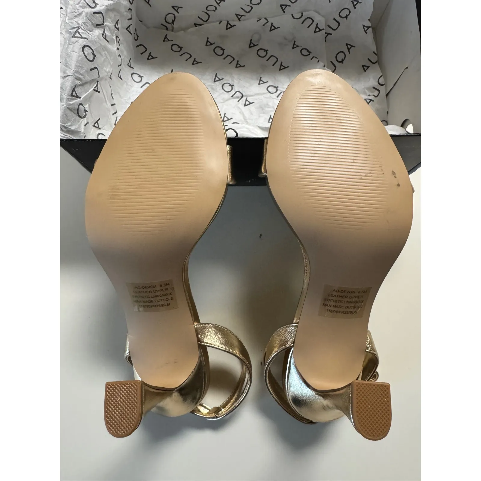 AQUA Women's Gold Metallic Strappy Stiletto Heel Sandals Ankle Strap Size 6.5 - Image 6