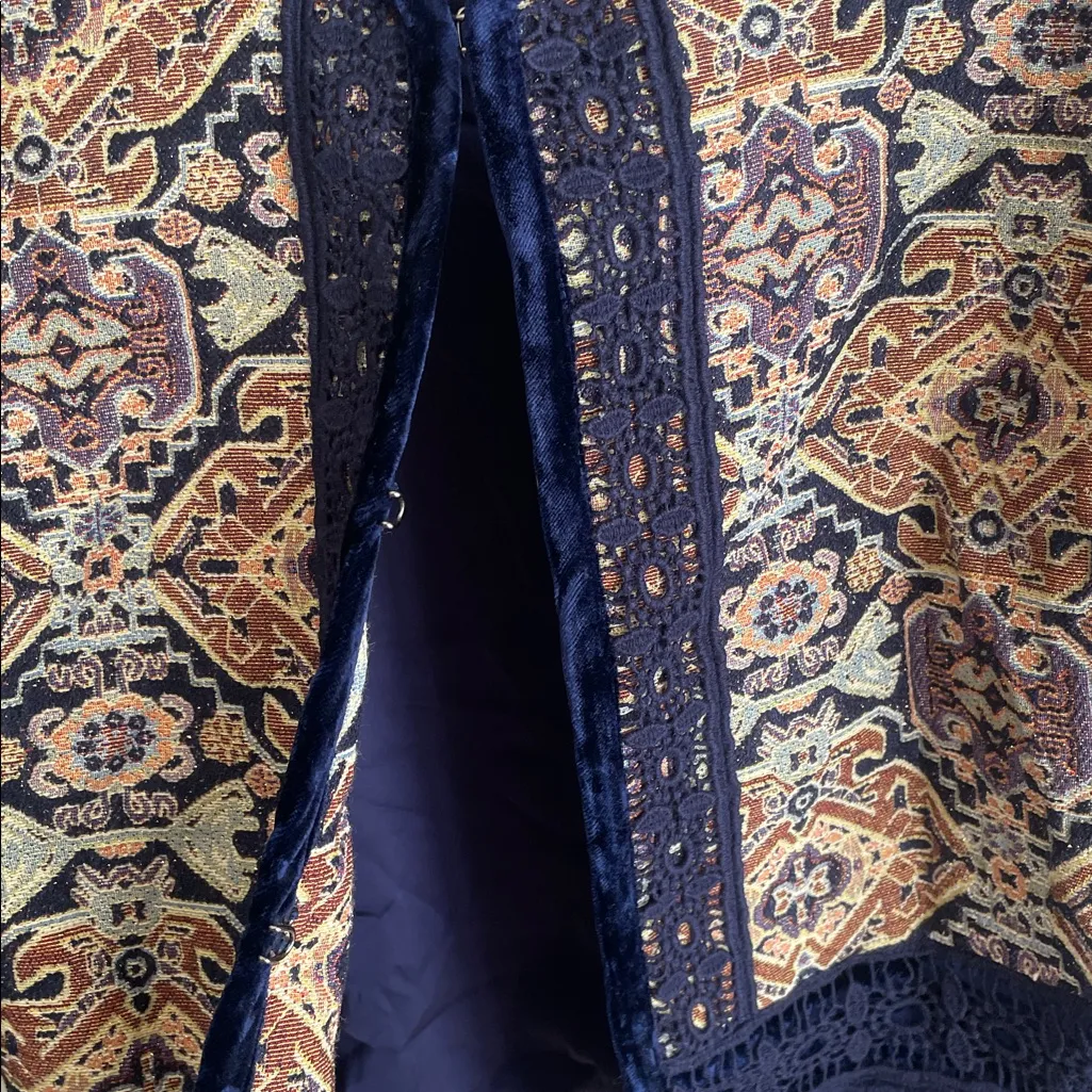 Boston Proper Fringe Tapestry Novelty Jacket Navy Multicolor - Image 7