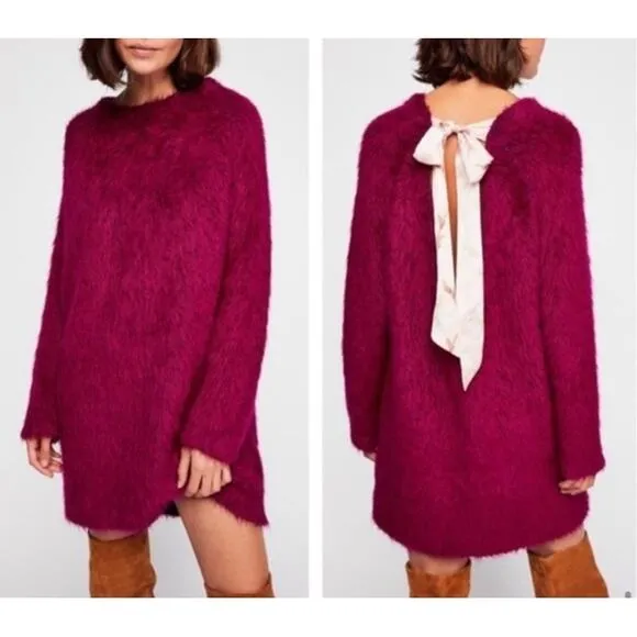 Free People Bon Bon Fuzzy Alpaca Blend Sweater Dress Magenta XS - Image 2