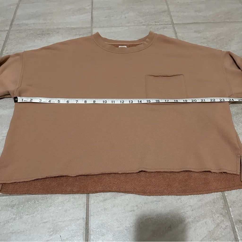 Aerie Terracotta Tan Pocket Crew Neck Raw Oversized Cropped Sweatshirt Size XL - Image 6