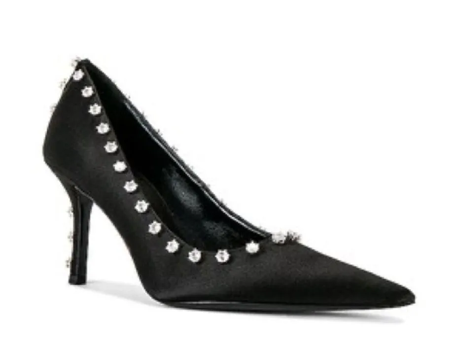 Alexander Wang Delphine 85 Crystal Stud Pump, Black Size 38 New in Box - Image 16