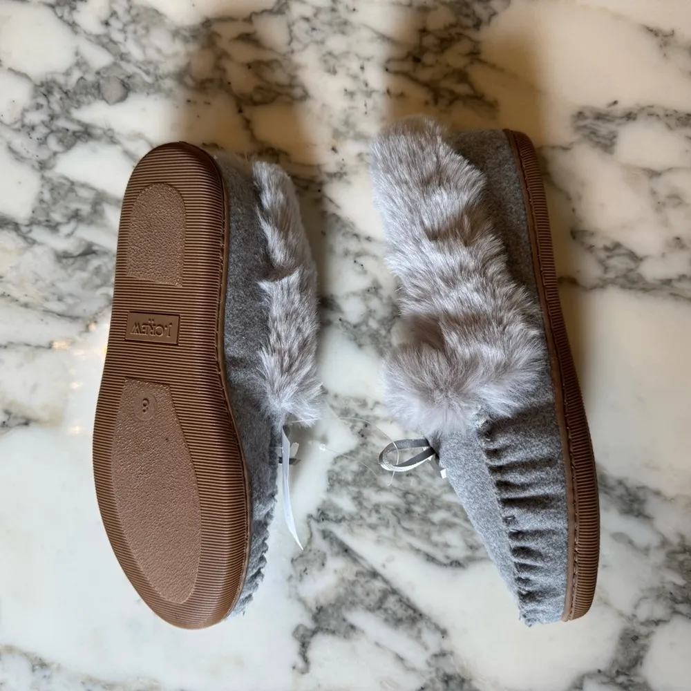 NWT J.Crew womens faux shearling grey moccasin slipper size 8 sold out! - Image 14