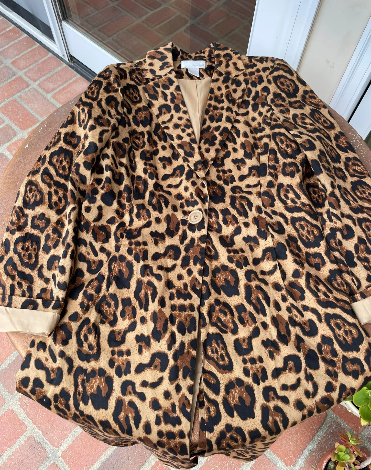 Vintage  Wome Cheetah Coat Long Jacket Lined Size 8 - Image 2