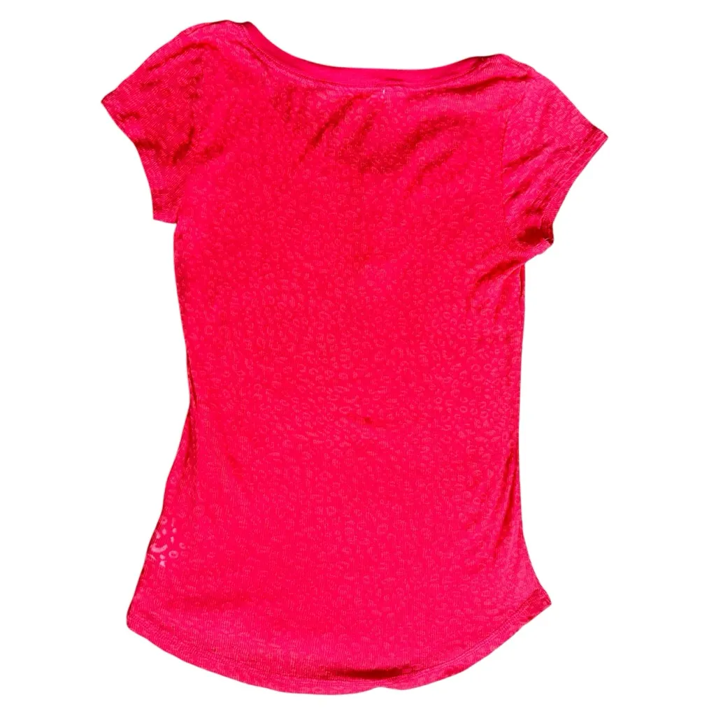 Y2K L.E.I Animal Print Short Sleeve Henley! Orange Size undefined - Image 4