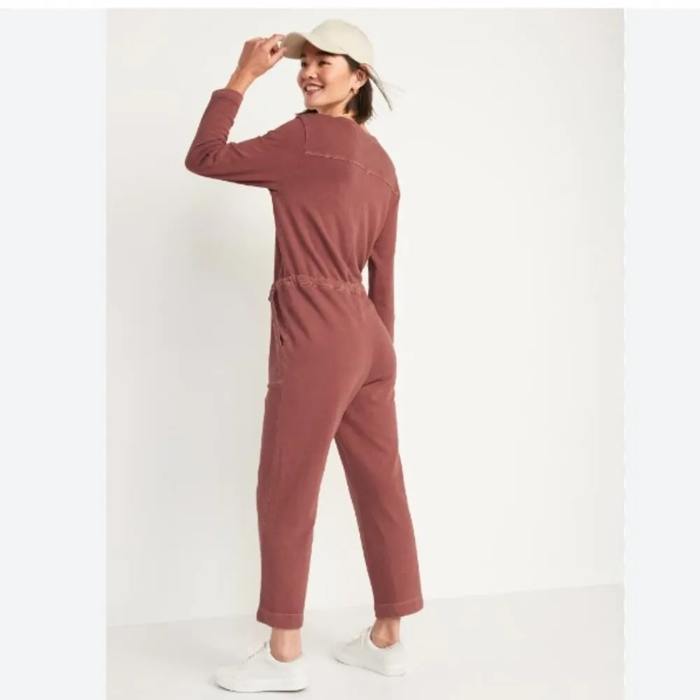 Old Navy Long-Sleeve Cropped French-Terry Utility Jumpsuit - Image 2