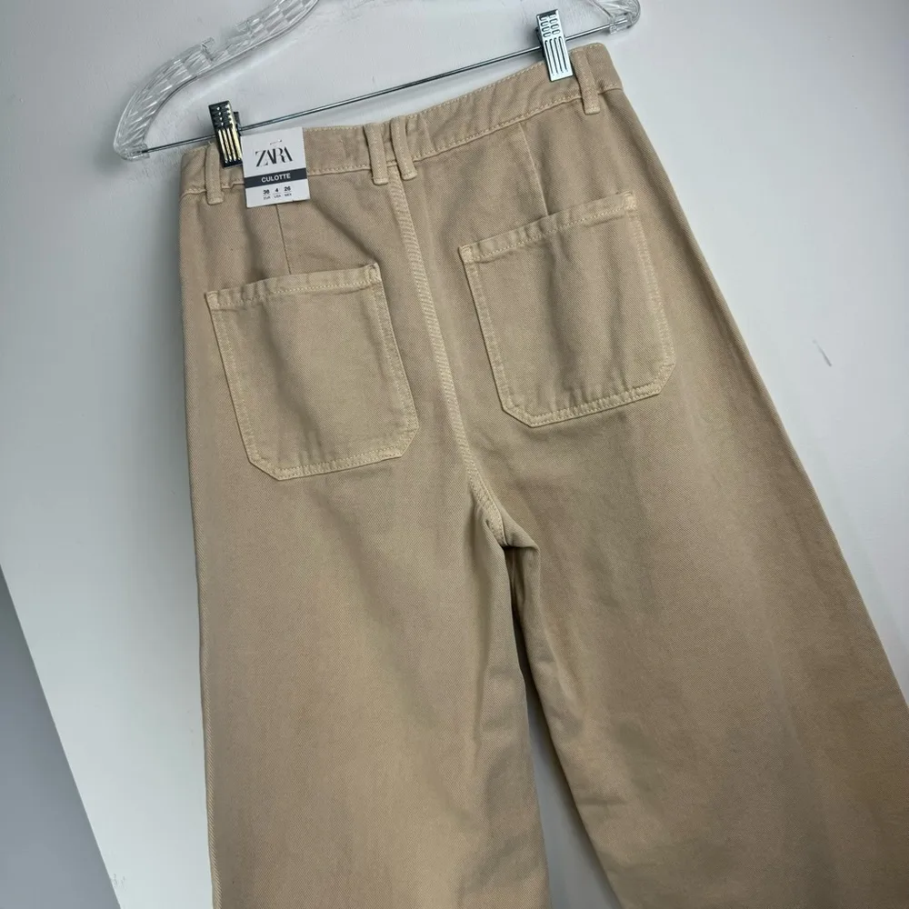 NWT ZARA Marine Culotte Crop Pants Jeans Sz 4 Sand Beige - Image 12