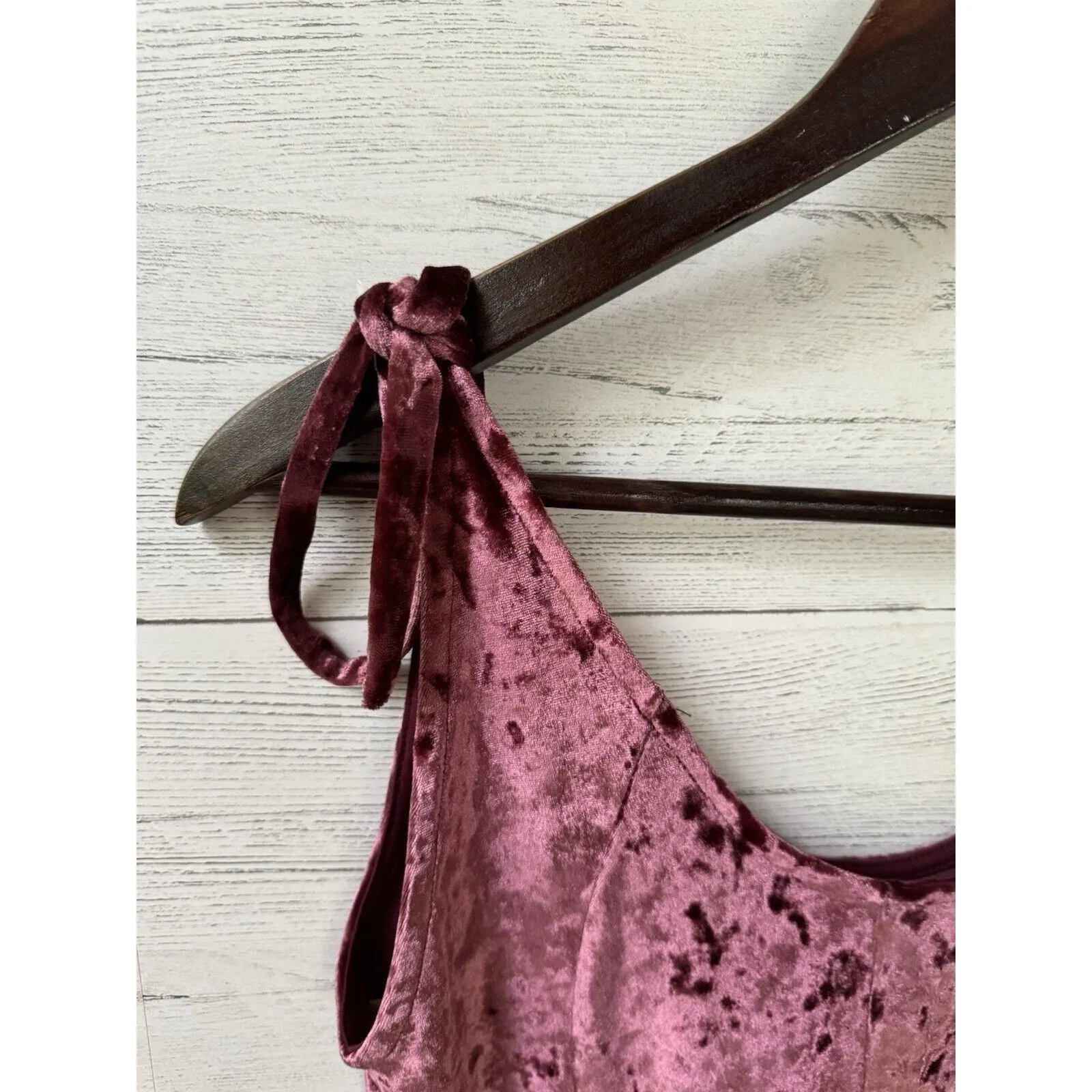 La Hearts Dress XS Pink Crushed Velvet Tie Straps V-neck Mini Fit & Flare - Image 4